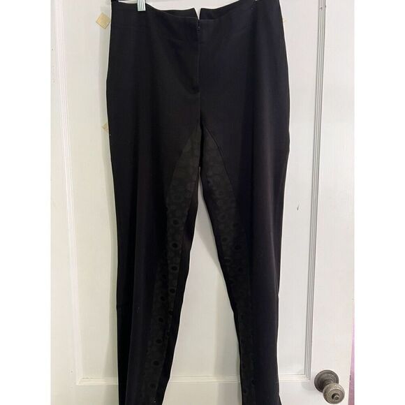 RARE Maya Negri Womens Medium Israeli Designer Black Pants Brocade Inset Inseam - Picture 3 of 13